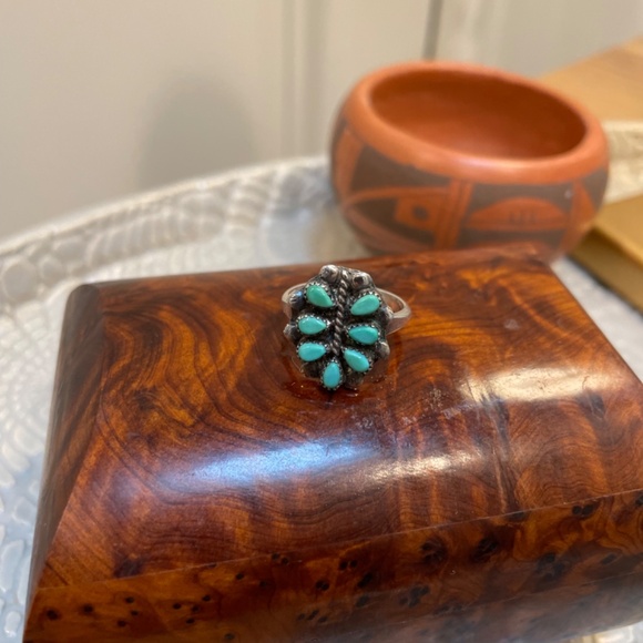 Sweet Vintage Turquoise Dragonfly Ring Zuni Petit Point - Handmade circa 1940s, - Picture 5 of 5